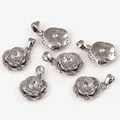Set of six rose flower pendants in silver with micro-pave white rhinestones finish - Small Camellia / White Gold