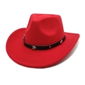 Dettaglio cappello da cowboy rosso con fascia in pelle nera e borchie a stella - M(56-58cm) / Rosso