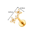 Labret fleur dorée avec zircons pour cartilage, longueur 0.87cm, fini acier inoxydable - Style Trèfle à Deux Feuilles (2610-5# Or)
