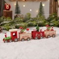 Classic red and green wooden Christmas train set with snowmen and gift decorations - Multicolor Wooden Train 3 / Colorful