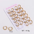 Set of 12 pairs of 17mm gold stainless steel hoop earrings on a display card - Hexagon / Gold
