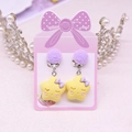 Cute yellow star clip-on earrings for kids with purple bow and resin cartoon design - Purple Star