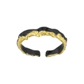 S925 sterling zilveren ring met onregelmatige lavatextuur in tweekleurig zwart en goud - Smal Vlak (JL233) / Verstelbaar Open / Zwart en Goud