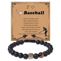 Adjustable 8mm black matte stone baseball bracelet with tiger eye on inspirational card - Baseball Bracelet-2-Braided Style