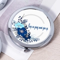 Silver compact mirror with floral print and Keep on going never give up text - Never Give Up Text