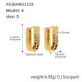 Golden stainless steel U-shape earrings with gradient zircon stones in small size - Small / Black