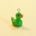 Cute green resin duck charm with orange beak and silver metal ring for DIY jewelry - Solid Dark Green (Silver Pin)