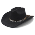 Cappello da cowboy classico in pelle scamosciata nera con fascia decorata e tesa curva - M (56-58cm) / Nero