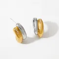Minimalist gold and silver two-tone stainless steel hoop earrings with cubic zirconia - Gold + Silver (SD3476)