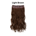 Long wavy light brown hair extension with five clips and lace base on white background - Tan