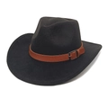 Cappello da cowboy classico in feltro nero con fascia in pelle marrone unisex - M (56-58cm) / Nero