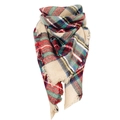 Beige and red plaid tartan scarf with fringe trim, soft cashmere-like wrap for winter - Beige/Red/Green Tartan