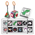 Black and white infant soft book set with dinosaur patterns and safety mirror - Crib Bumper 3-in-1 Sensory Toy Set