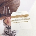3-piece alloy hair clip set with resin marble texture, faux pearls, and golden metal finish - 14# Wave Pink & Beige 3Pcs Set