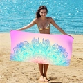 Pink and blue gradient mandala beach towel in soft microfiber fabric for surfing - B55-Pink and Blue Gradient Mandala Totem
