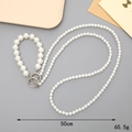 50cm white faux pearl crossbody chain with silver spring clasps and short handle strap - K3741 Pearl 2-in-1 Crossbody 8mm+14mm