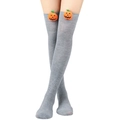 Grey Halloween over-knee socks featuring 3D plush Jack-o'-lantern pumpkin ornaments - Light Grey (Pumpkin Decor)