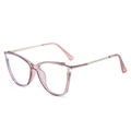 Cat-eye TR90 blue light blocking glasses in transparent pink with gold metal temples - Transparent Purple