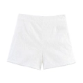 White French style lace shorts with elegant floral embroidery and scalloped hem details - XS / White
