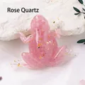Pink crystal resin frog figurine with embedded gold foil and natural stones decoration - Rose Quartz
