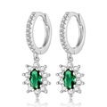 925 sterling silver hoop earrings with green oval zircon and sparkling diamond halo - 925 Silver / White Gold