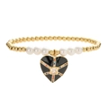 Dettaglio del ciondolo a cuore nero con zirconi colorati su bracciale di perle - Stile Cuore Nero