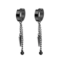Black punk hoop earrings with long chain link, spike and metal ball charms - Style 13 (Double Chain Cone Bead) / Black