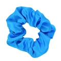 Glossy blue satin hair scrunchie with smooth silk texture on white background - Blue