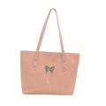 Sac fourre-tout plissé rose pour femme avec breloque papillon argentée et longues anses - Rose