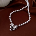 Elegant pearl necklace with a silver bow pendant featuring sparkling crystals - 41# Silver Pearl Bow Necklace