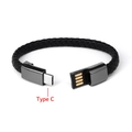 Bracciale cavo di ricarica in pelle intrecciata nera con connettori USB-C e USB-A - Stile Nero con Interfaccia Type-C