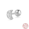 S925 sterling silver crescent moon stud with three sparkling zircons and ball back - #12 CZ Crescent / Platinum-Single