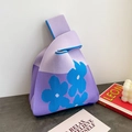 Purple knitted knot handbag with blue floral pattern for stylish daily commute - Purple Bottom Small Floral