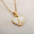 Collar de corazón dorado con nácar blanco y colgante con la letra A en seda - Letra A