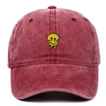 Washed burgundy cotton baseball cap featuring yellow melting smiley face embroidery - Adjustable / Burgundy