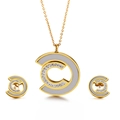 Conjunto de joyas de acero inoxidable dorado con letra C de concha y diamantes finos - Estilo de Concha Dorada en Forma de C (KS117034-KLX)