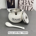 Contenitore per olio in ceramica bianca con filtro in acciaio e cucchiaio - Bianco Argento Modello House-1400ml-Con Filtro e Cucchiaio
