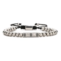 Bracciale in corda intrecciata nera regolabile con ciondolo a corona argento e strass - Argento