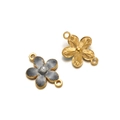 Gold floral pendant with pearl center and dual hanging rings for DIY jewelry - Double Hole / Black