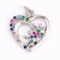 Silver heart pendant with colorful sun and moon gems on a clean white background - M183632W Colorful Star Moon Heart Silver