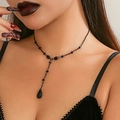 Gothic black beaded Y-necklace with dark water drop pendant and sleek finish - 02 Black Y-Shape Necklace