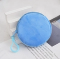 Sky blue round plush coin purse with a matching plastic carabiner clip attachment - 8.5cm / Sky Blue