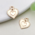 Golden alloy heart-shaped pendants with double layer relief and dot borders for DIY jewelry - 1 Piece (11x13mm)
