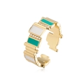 Adjustable gold plated geometric ring with white and turquoise enamel and zircons - Adjustable Open / Gold/Green/White