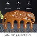 Hand-carved sandalwood head massage comb with lotus fish design, size 9.6x5.5cm - Golden Sandalwood Lotus Fish Massage Comb