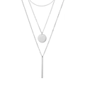 Three-layer silver stainless steel necklace with geometric round and bar pendants - Steel