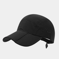 Detail of foldable brim and laser-cut ventilation holes on a quick-dry sports cap - Adjustable / Black