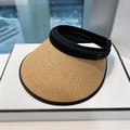 UPF50+ wide brim sun hat with brown straw weaving and black headband detail - Headband Style with G Metal Buckle / Khaki