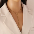 Elegant gold-tone stainless steel Y-shaped necklace with coffee bean links on a model - Gold Y-Shaped Coffee Bean Style (2#)