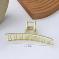 Detailed size view of the 11.5cm matte gold metal hair claw clip with pearls and rhinestones - Bar Clip Gold